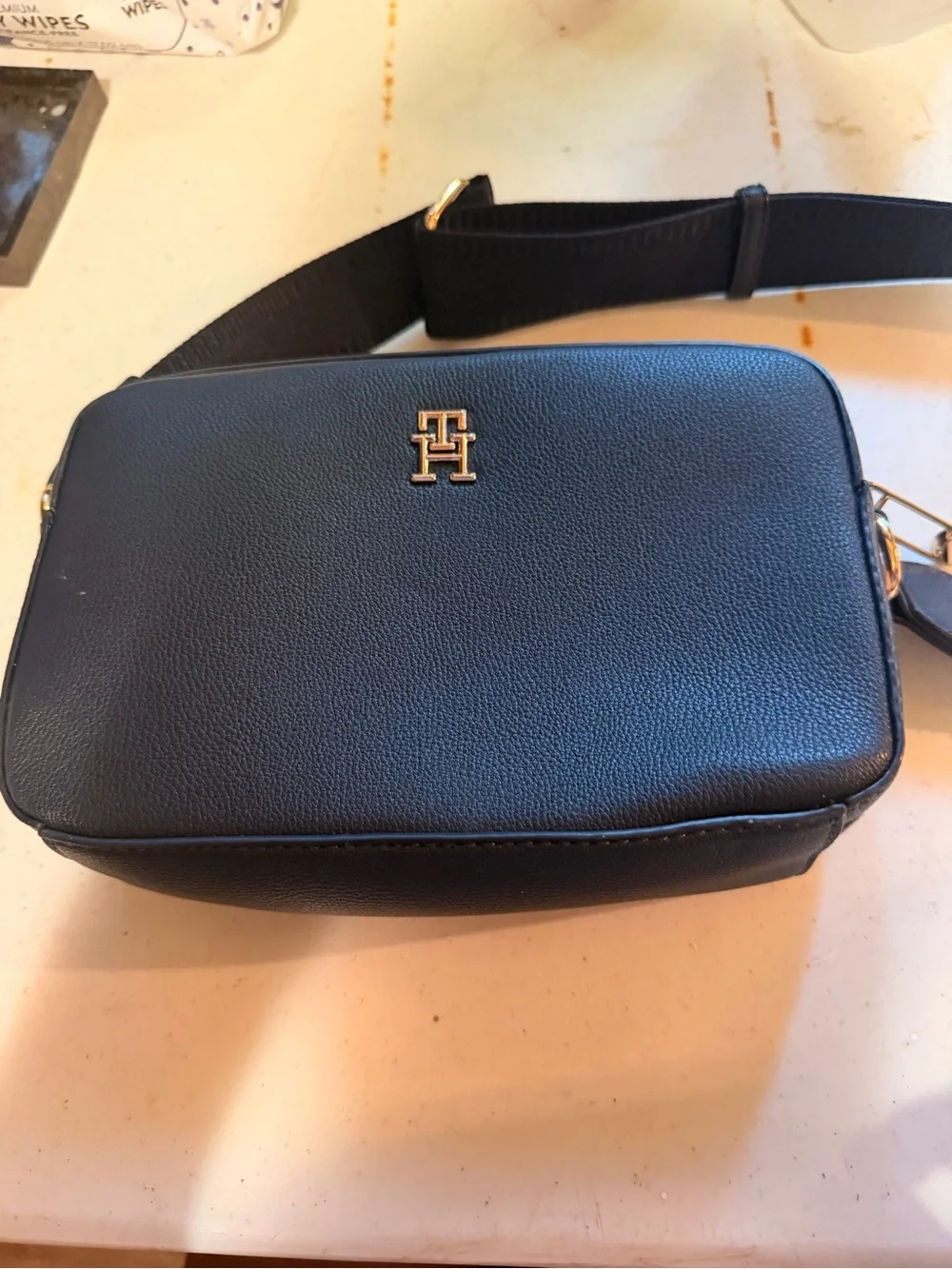 Tommy Hilfiger Navy Pebbled Crossbody with Gold TH Logo